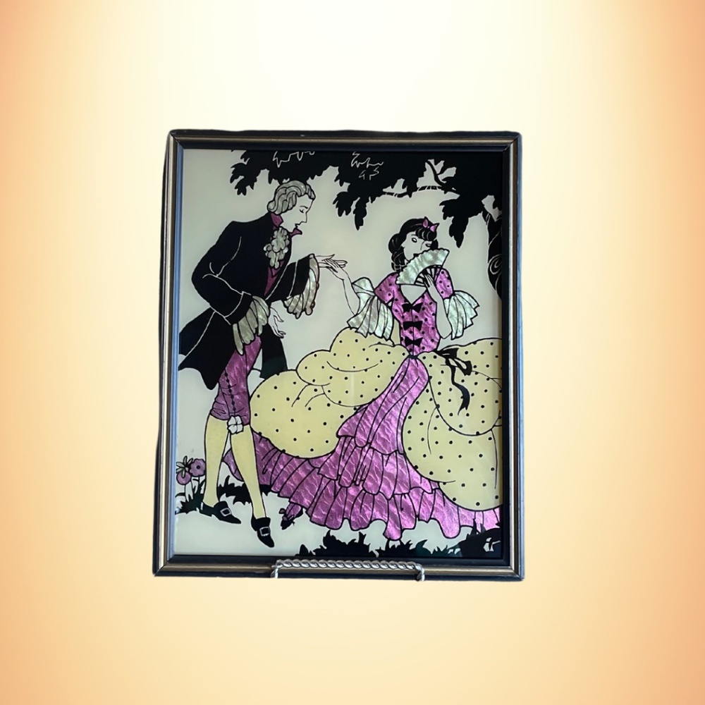 Vintage Victorian Silhouette Foil Art Painting- Framed 8x10